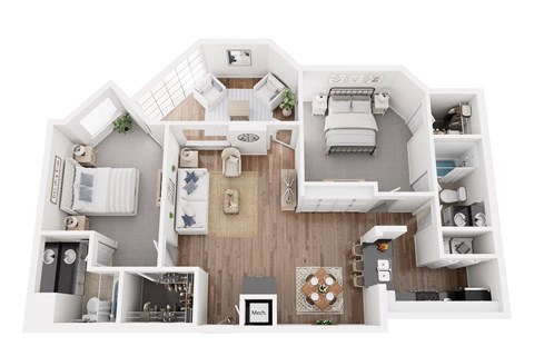Floor plan for 2 beds, 2 baths, 1160 sqft